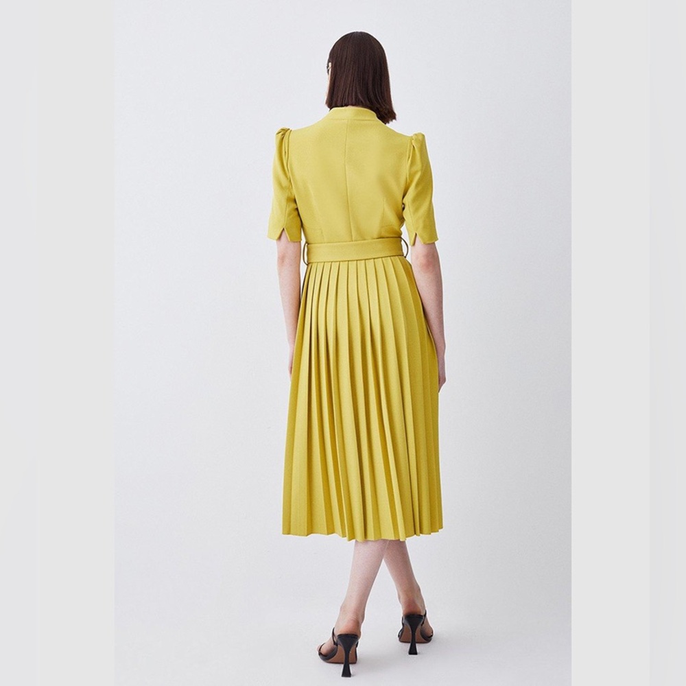 NWT KAREN MILLEN Structured Crepe Forever Pleat Belted Midi Dress $439 - Picture 14 of 14